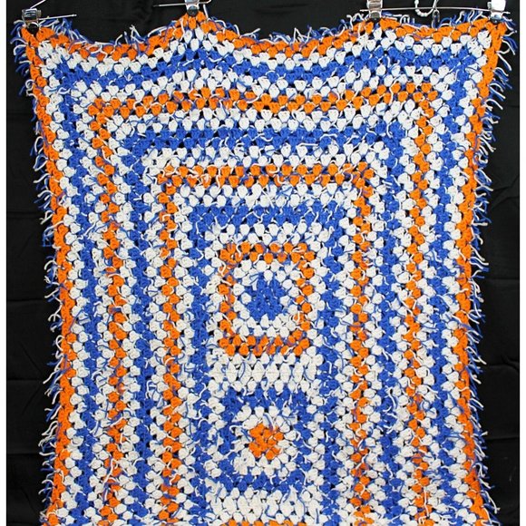 Hand Crochet Striped Multicolor Long Couch Sofa Blanket Throw Afghan Shag Fringe - Picture 4 of 8